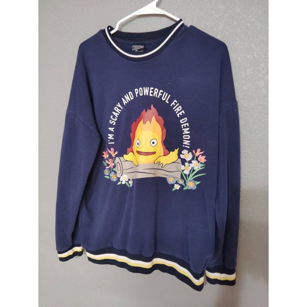 Howls Moving Castle Ghibli Sweatshirt Women Size Medium Blue Embroidered